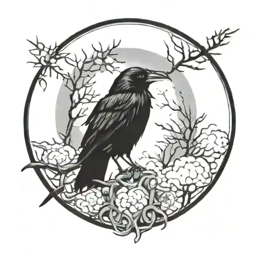 Raven gothic forest full moon tattoo design idea