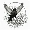Raven gothic forest full moon tattoo design idea