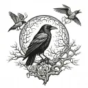 Raven gothic forest full moon tattoo design idea