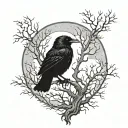 Raven gothic forest full moon tattoo design idea