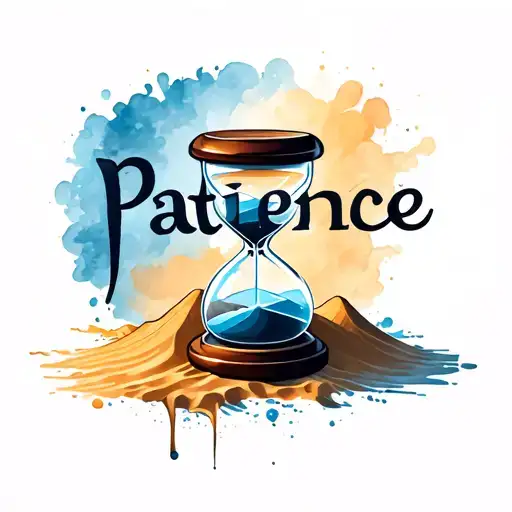 patience word with hour glass with sand tattoo design idea