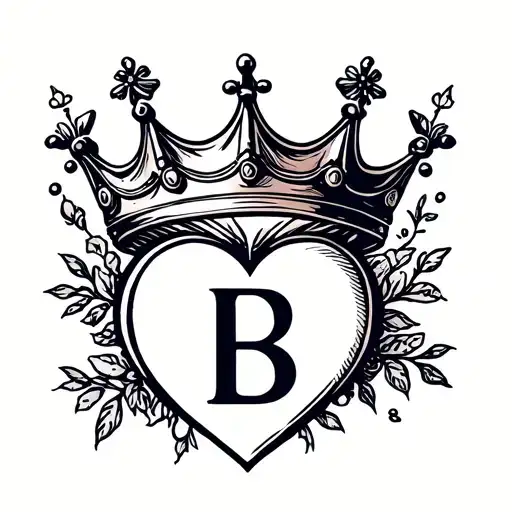 Letter B with crown and heart tattoo design idea