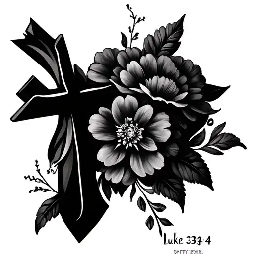 Can you create 3 floral crosses with a verse that’s dainty Luke 23:43 tattoo design idea