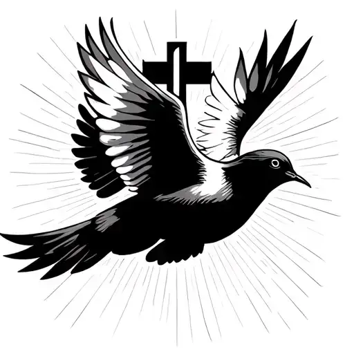 Cross With Light Rays with dove flying tattoo design idea