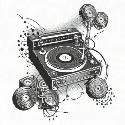 turntables dj mixer tattoo design idea