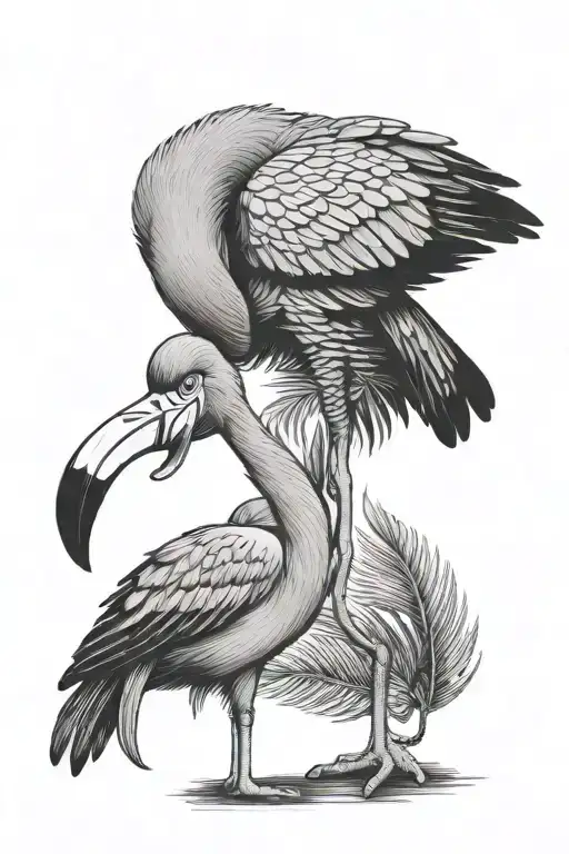 flamingo and parrot wearing flip flops tattoo design idea
