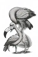 flamingo and parrot wearing flip flops tattoo design idea