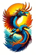 dragon and sun rising Phoenix bird tattoo design idea