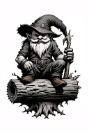 evil redcap gnome beserker sitting on rotten log tattoo design idea