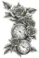 feminine stopwatch and roses tattoo design idea