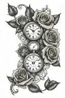 feminine stopwatch and roses tattoo design idea