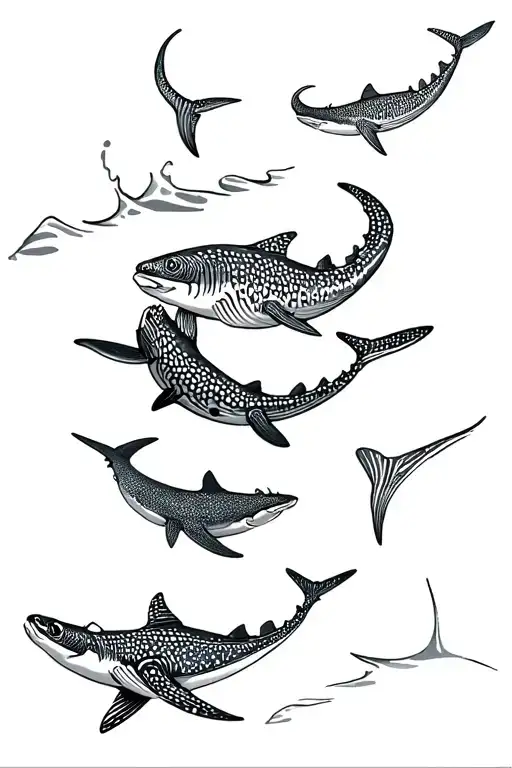Whale shark, leopard shark, fingerprint, diver, manta ray tattoo design idea