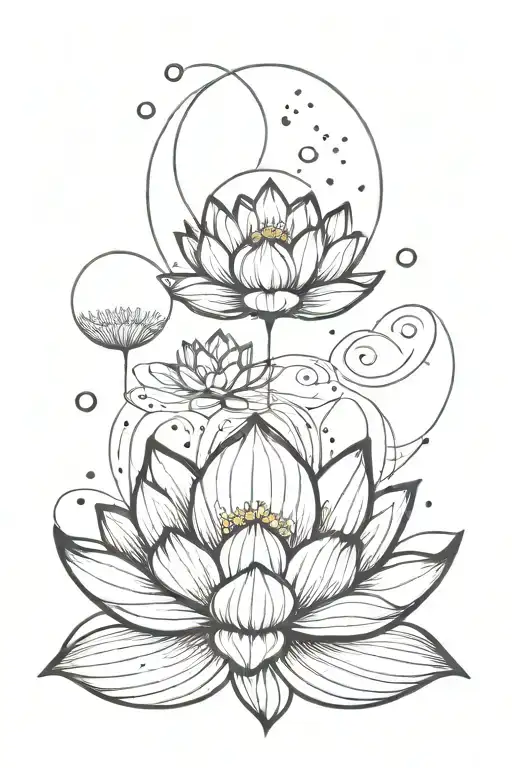 lotus and moon phases tattoo design idea