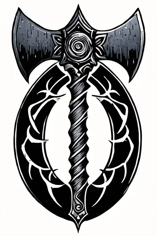 2-headed axe and Pluto glyph  tattoo design idea