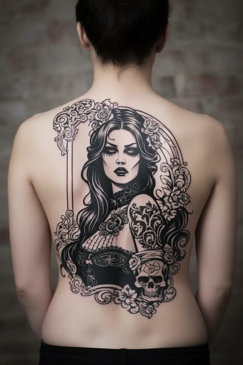 goth pinup tattoo design idea
