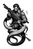 metal gear solid genbu with snake battle scene tattoo design idea