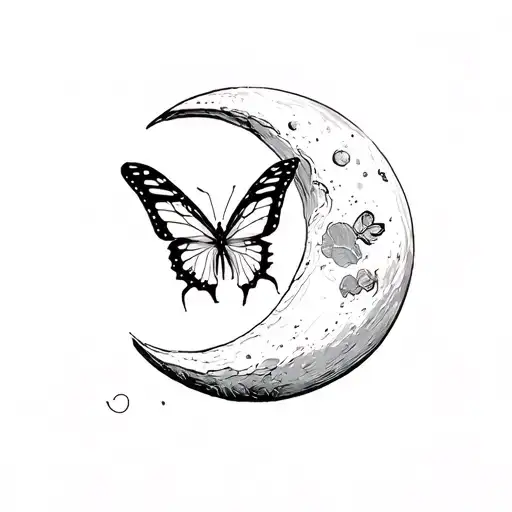 butterfly landing on moon tattoo design idea