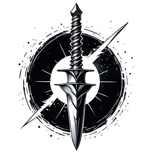 dagger drilling atom tattoo design idea