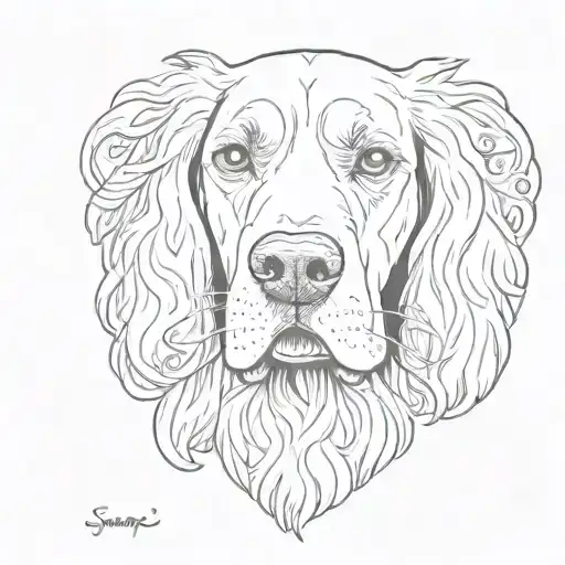 head of an English Cocker Spaniel with curls and the word "snapi" tattoo design idea