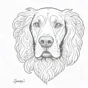 head of an English Cocker Spaniel with curls and the word "snapi" tattoo design idea