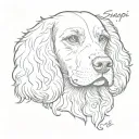 head of an English Cocker Spaniel with curls and the word "snapi" tattoo design idea