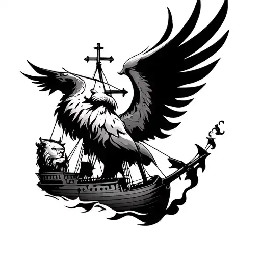 phoenix smoke cross lion pirate ship tattoo design idea