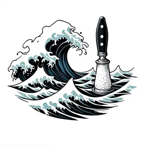 ocean wave, chef knife, salt & pepper shaker tattoo design idea