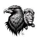buzzard with a lion on its back tattoo design idea