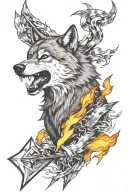 wolf and arrow with fire and lightning bolt tattoo design idea