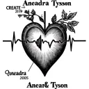 create heartbeat tattoo with the names Aneadra and Tyson and the date 2/19/2005 integrated into the heartbeat with heart tattoo design idea