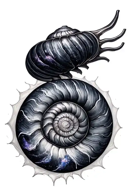 Nautilus shell cross section with Galaxy filled tattoo design idea
