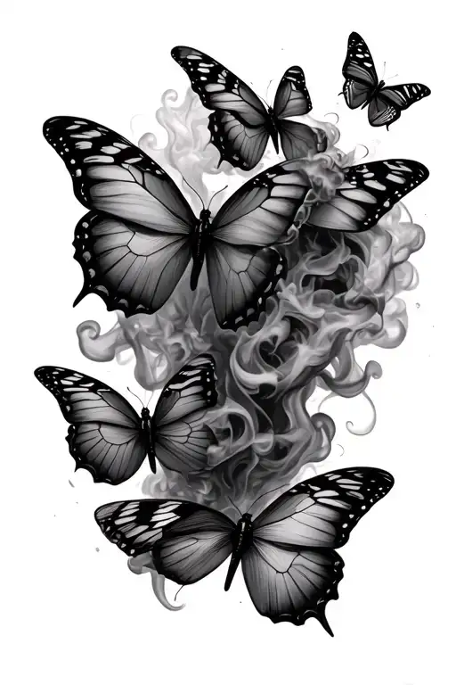  Butterflies followed by smoke coming out of longs cracks tattoo design idea