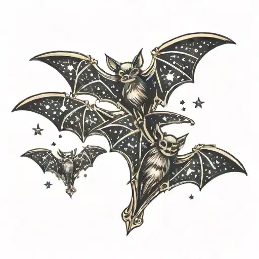 three bats flying with sparkles tattoo design idea