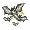three bats flying with sparkles tattoo design idea