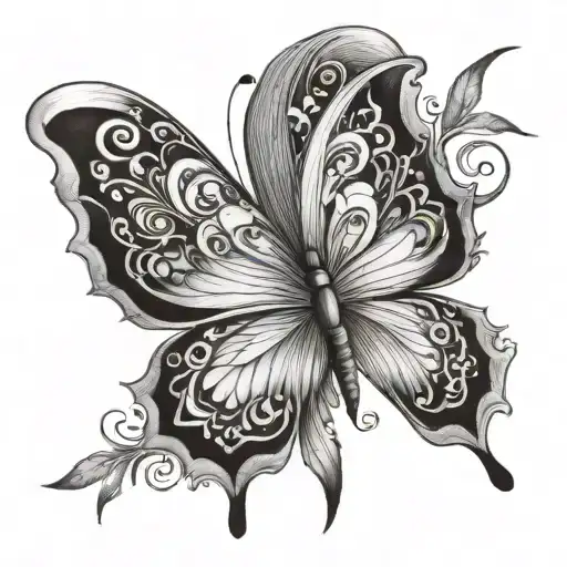 Butterfly tattoo. I want the following names in each wing (One in each wing) : Maggie, Sebbie, Grandma, Dylan tattoo design idea
