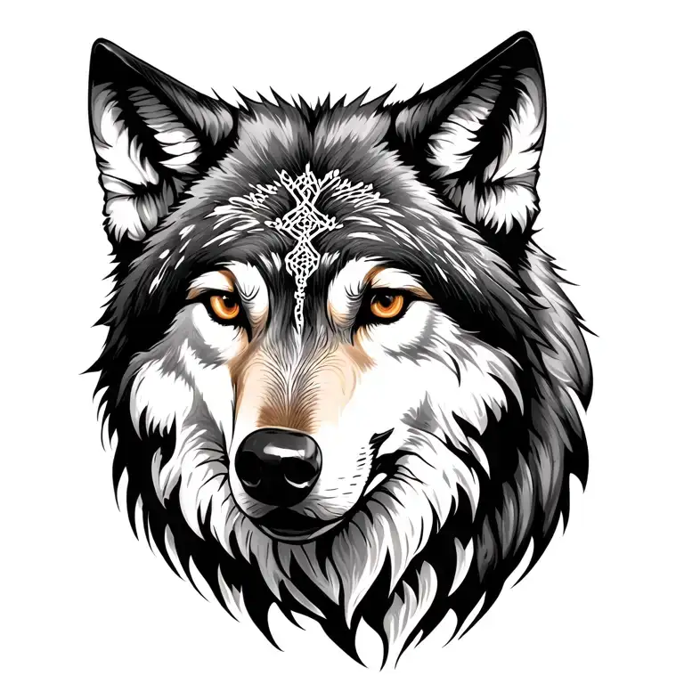 wolf face with macrame tattoo design idea