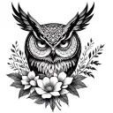 owl,waterfall, mandala, flowers intertwined tattoo design idea