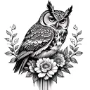 owl,waterfall, mandala, flowers intertwined tattoo design idea