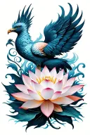 lotus flower with a Phoenix and Stargazer lilies flames tattoo design idea