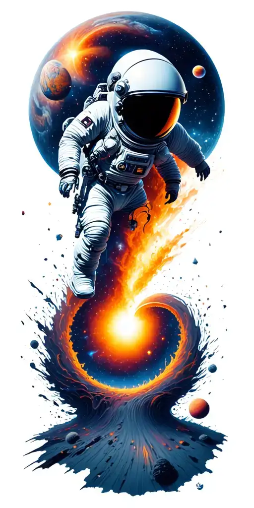 space galaxies universe planets blackhole destroying wormhole astronaut pulled in blackhole tattoo design idea