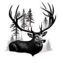 deer antlers cypress tree silhouette tattoo design idea