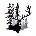 deer antlers cypress tree silhouette tattoo design idea