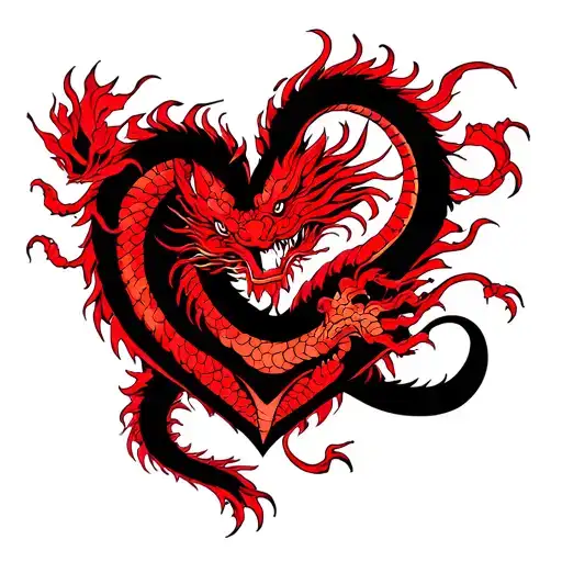 heart shape with red japanese dragon tattoo design idea