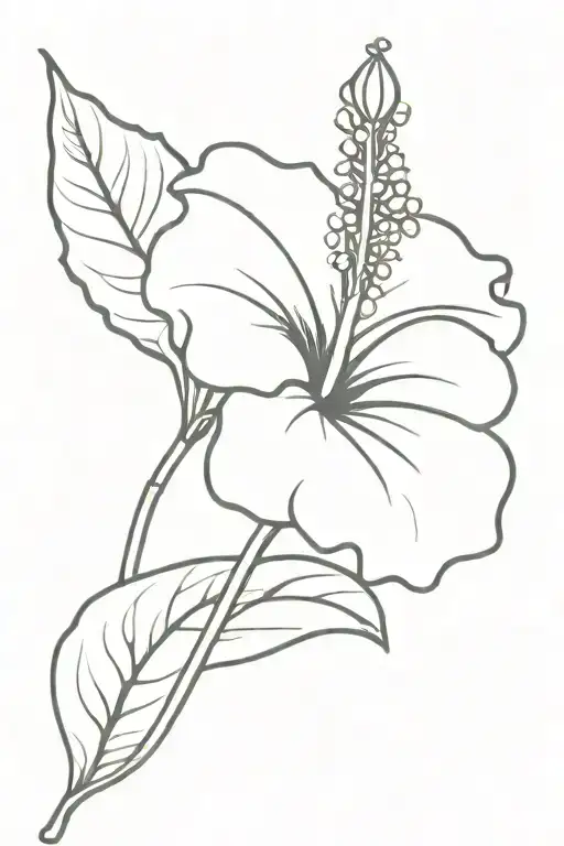 a single hibiscus with a slim stem with a few leaves. then the stem going into "enjoy the butterflies" tattoo design idea