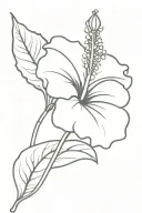 a single hibiscus with a slim stem with a few leaves. then the stem going into "enjoy the butterflies" tattoo design idea