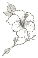 a single hibiscus with a slim stem with a few leaves. then the stem going into "enjoy the butterflies" tattoo design idea