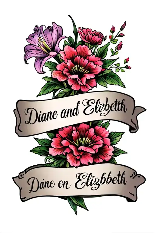 "Diane and Elizabeth" lilys and carnations coverup tattoo design idea