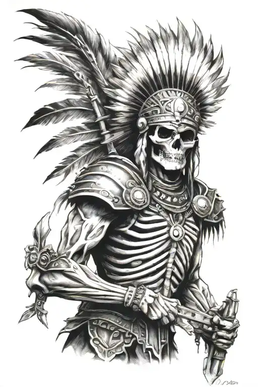 indian skeleton warrior facing me tattoo design idea