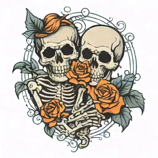 couple halloween skeleton hand holding tattoo design idea