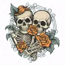 couple halloween skeleton hand holding tattoo design idea
